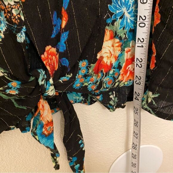 H.I.P. Black colorful bright floral flower semi sheer boho artsy peasant 2X - Picture 3 of 10